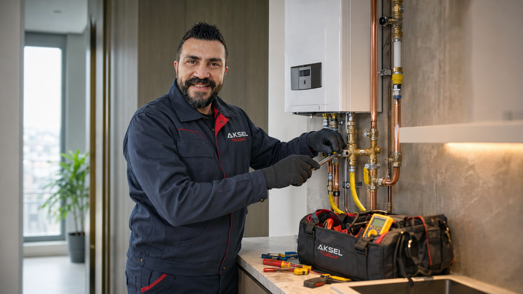 Doğalgaz tadilat alanını kontrol eden uzman