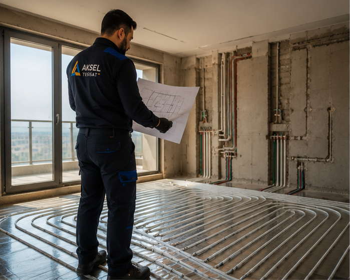Komple daire su tesisatı yenileme çalışmasını planlayan tesisat ustası