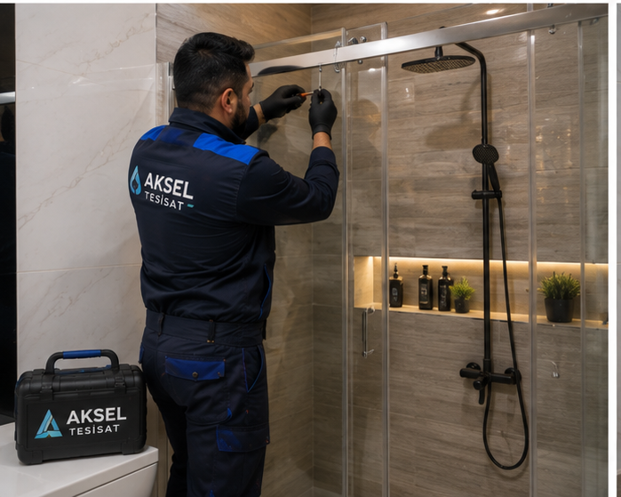 Duşakabin montajı yapan AKSER Tesisat ustası