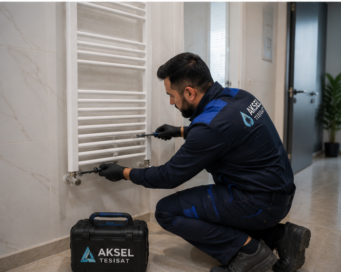 Havlupan radyatör montajı yapan AKSER Tesisat ustası